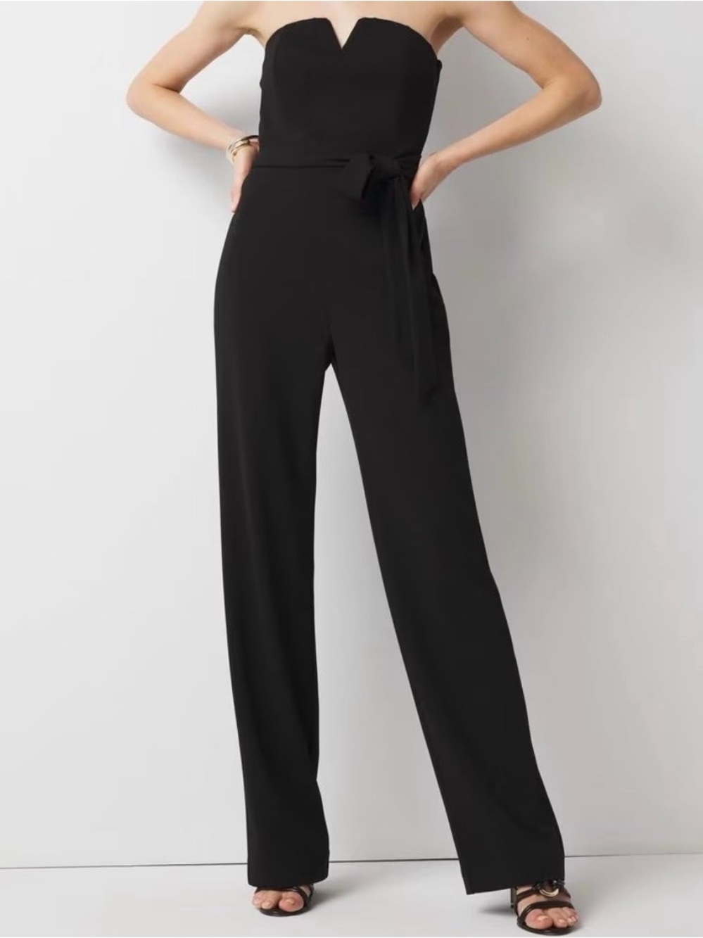 NWT WHBM Strapless Black Wide-Leg Jumpsuit with Waist Tie size 8